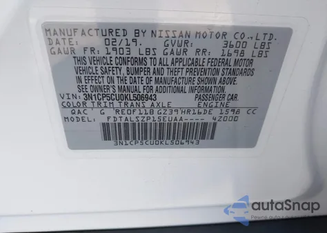 2019 Nissan Kicks Sv z USA, uszkodzony, nr VIN 3N1CP5CU0KL506943